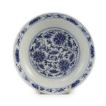 A Chinese blue and white ‘lotus’ dish, Guangxu mark and of the period (1875-1908), 15.5cm