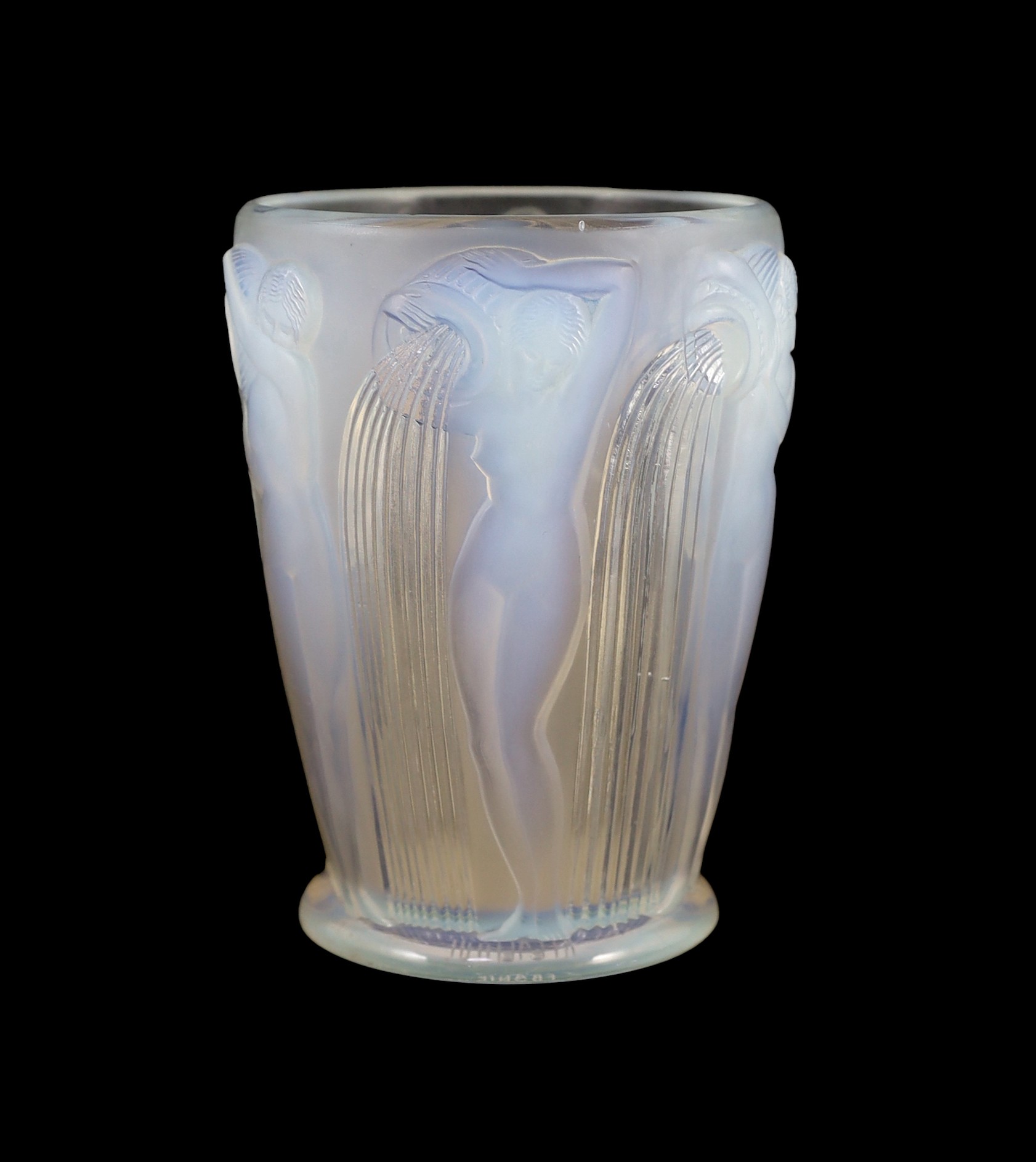 An R. Lalique glass ‘Danaides’ opalescent glass vase, engraved mark ‘R. LALIQUE FRANCE’, Marcilhac