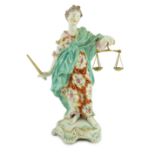 A large Derby figure of Justice, c.1775, standing and holding a sword in her right hand and scales