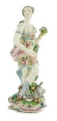 A Bow porcelain figure of Venus, c.1760, the figure standing and holding a bunch a posy of