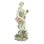 A Bow porcelain figure of Venus, c.1760, the figure standing and holding a bunch a posy of