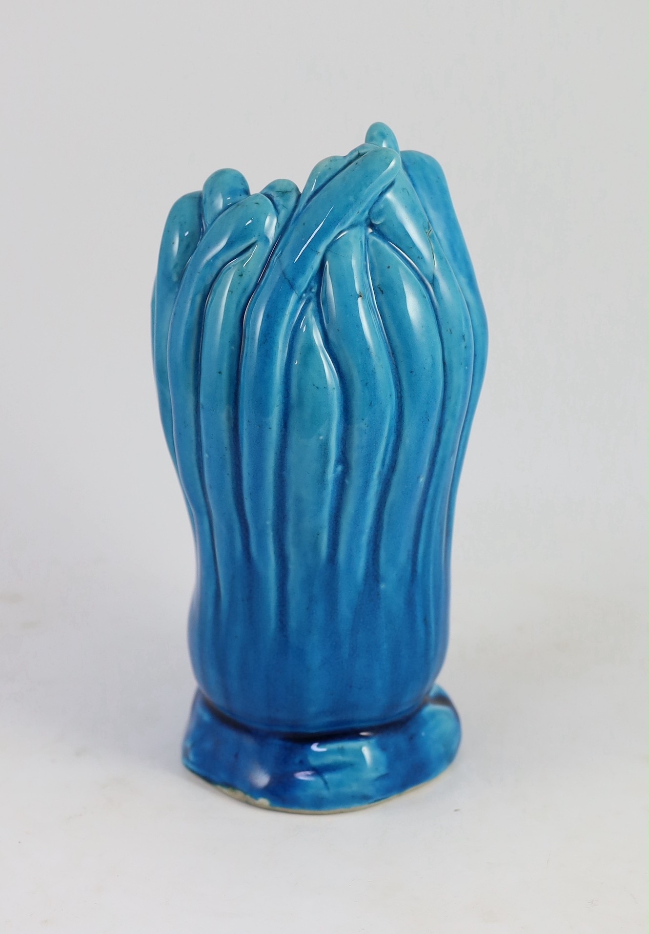 A Chinese turquoise glazed ‘finger citron’ vase, 18th century, unglazed biscuit base, 22cm high, - Image 2 of 3