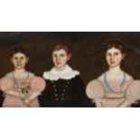 American Primitive School Portrait of three children of the Burgess familyoil on canvas laid on