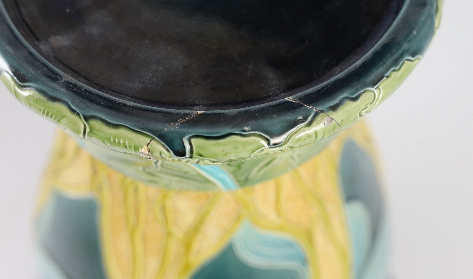 A pair of Burmantofts Art Nouveau faience jardinieres on matching pedestals, c.1900, impressed marks - Image 10 of 14