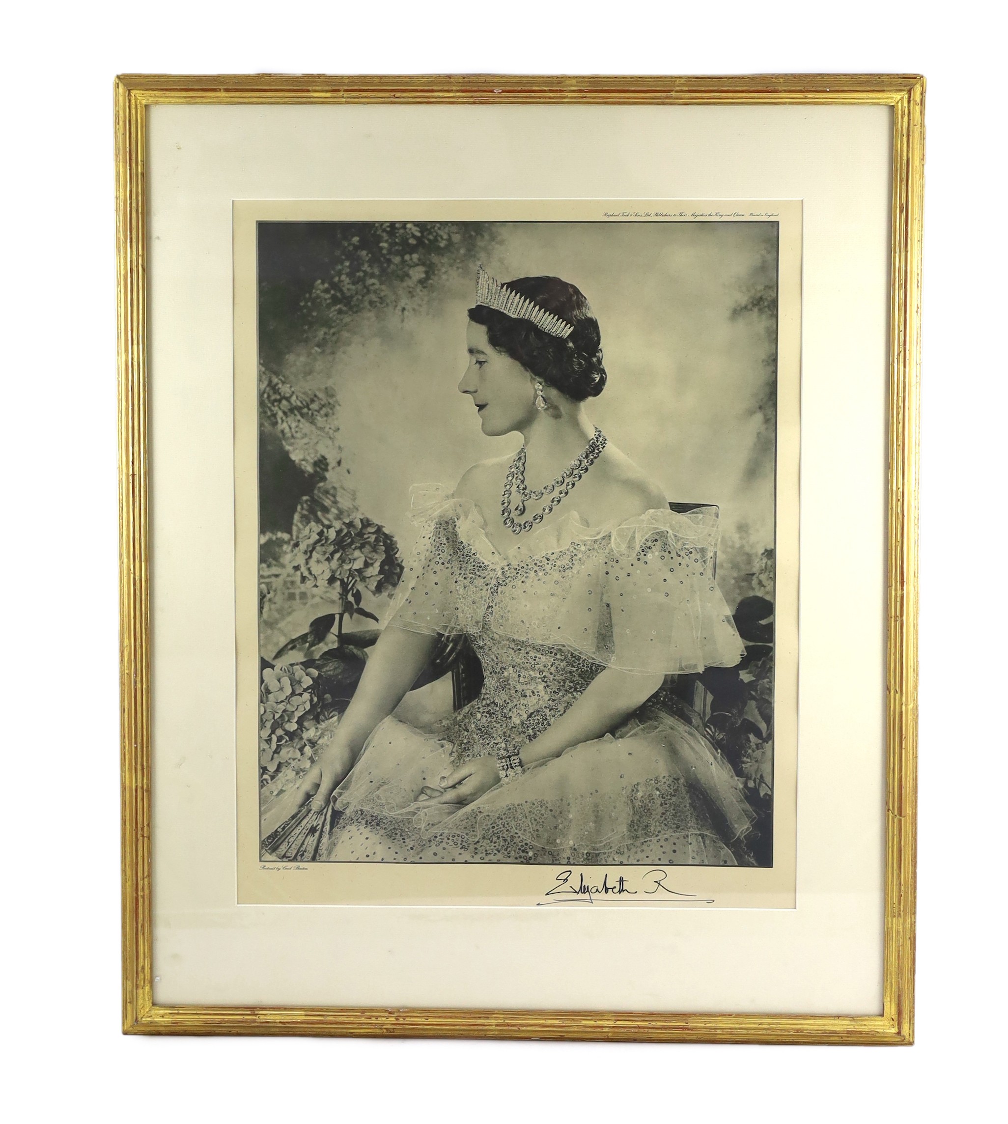 After Cecil Beaton, a signed photo-lithograph of Queen Elizabeth, the Queen Mother, printed for