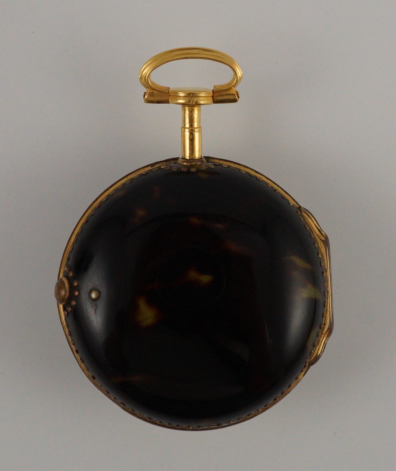 A mid 18th century gilt metal and tortoiseshell pair cased keywind verge pocket watch by Catlin, - Image 4 of 7