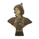 An Art Nouveau Goldscheider cold-painted terracotta bust of Cleo De Merod, signed Montenave, applied