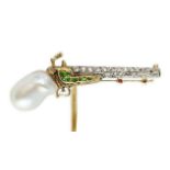 An early 20th century French Chaumet & Co 18ct gold, natural saltwater baroque pearl, demantoid