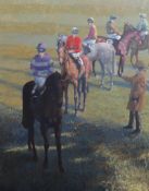 § § Peter Howell (b.1932) Racehorses before the startoil on canvassigned127 x 101cm**CONDITION