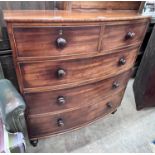 An early Victorian mahogany bow front chest of two short and three long drawers, width 107cm,