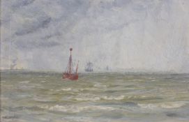 William Lionel Wyllie, RA, 1851-1931, oil on board, The Goodwin Light Ship, 13 x 20cm