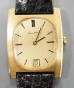A gentleman's modern 18k Jean Renet manual wind wrist watch, on associated leather strap, case