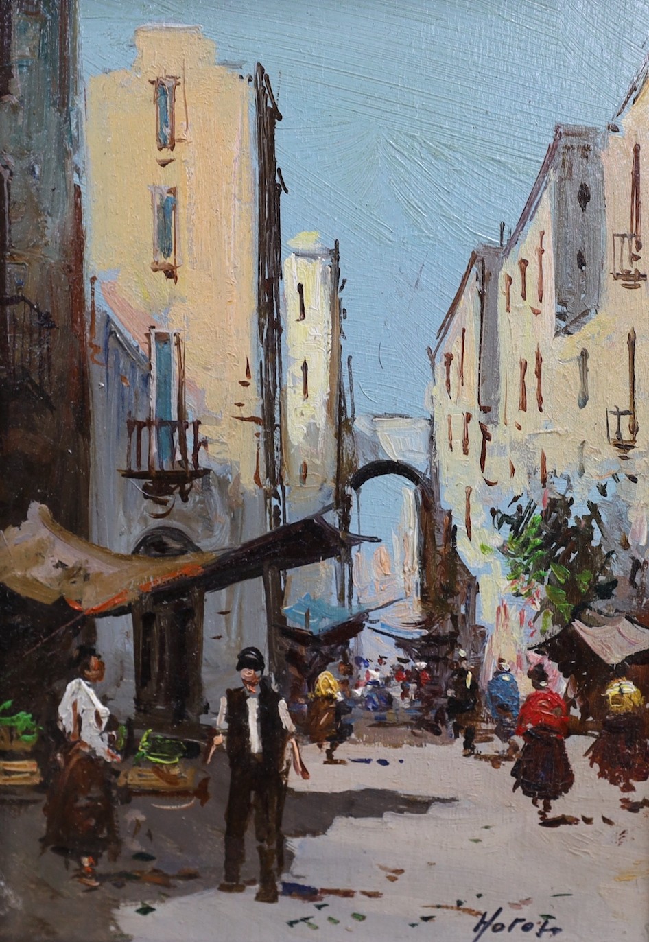 Horoso (Neapolitan School), oil on board, Street scene, signed, 17 x 12 cm