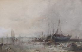 Albert Pollitt (1856-1926), watercolour, Fishing boats at low time, signed and dated, 27 x 42cm