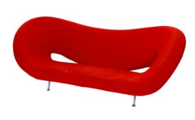 A Ron Arad, 'Moroso' sofa upholstered in red fabric, length 240cm, depth 94cm, height 100cm