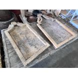 A pair of rectangular spouted stone troughs, larger height 111cm