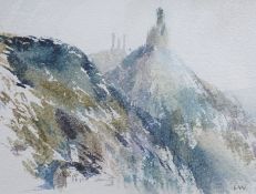 Leslie Worth, Castle on the Rhine, watercolour, signed initials, 9 x 11.5cm