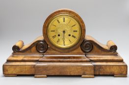 A 19th century walnut drum head mantel clock,52 cms wide,