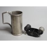 A pair of Busch Winett binoculars in clip case, together with pewter tankard