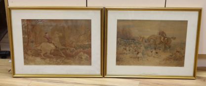 British school, a pair watercolours, hunting scenes, 31 x 45cm