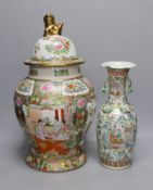 A 19th century Chinese famille rose vase and a later jar and cover,19th century vase 30 cms high,