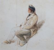 Thomas Miles Richardson Jnr, Seated Scotsman with a gun, watercolour, inscribed 'March 25.1840',
