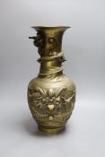 An early 20th century Chinese cast and engraved bronze vase, 42cm