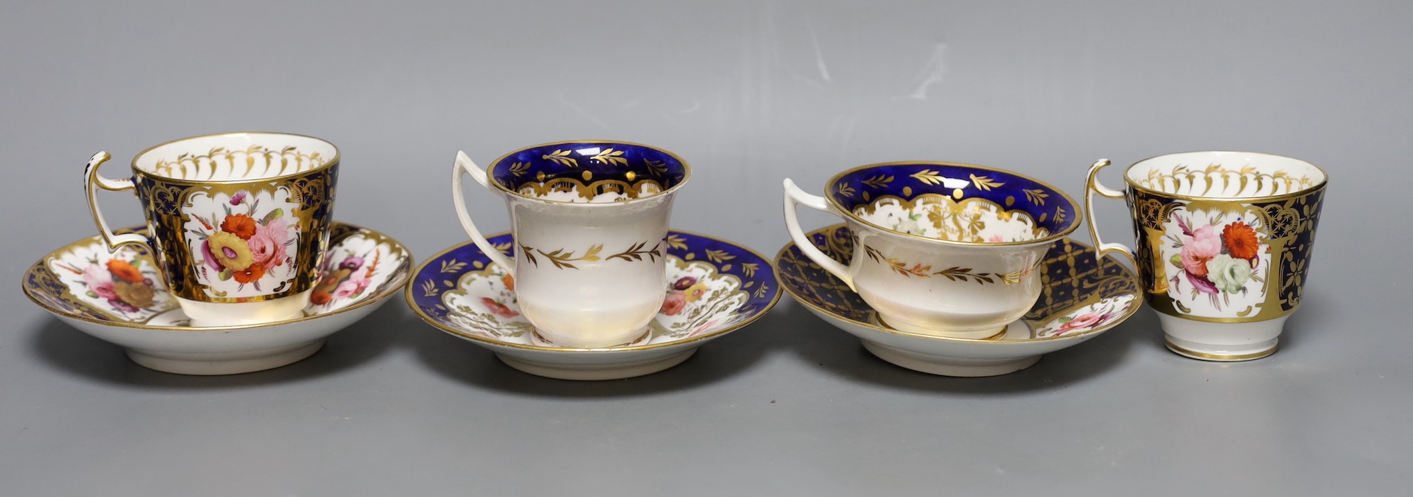 An early 19th century pair of Coalport coffee cups and saucer painted with pattern 793 and a New - Image 2 of 6