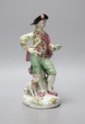 A Derby group of a man with a terrier, c.1760, 19cm high