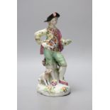 A Derby group of a man with a terrier, c.1760, 19cm high