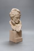A small pottery bust of a 19th century gentleman, signed Pipa?, 24cm