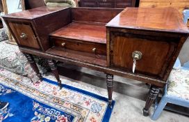An early 19th century rosewood banded mahogany desk converted from a square piano, length 165cm,