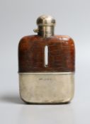 A George V silver and crocodile skin mounted glass hip flask, Charles Westwood & Sons, Birmingham,