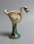 An unusual Studio ware novelty pottery swan whistle, makers monogram TR14 cms wide,
