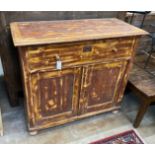 A 19th century East European painted pine side cabinet, width 108cm, depth 47cm, height 96cm