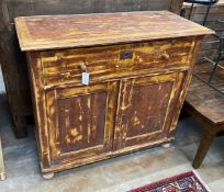 A 19th century East European painted pine side cabinet, width 108cm, depth 47cm, height 96cm