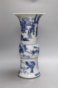 A large Chinese blue and white gu vase,46 cms high,