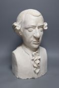 A plaster portrait bust of an 18th century gentleman, 45cm