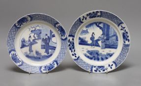 Two Chinese blue and white plates, Kangxi period, one with Kangxi mark the other a Chenghua mark,