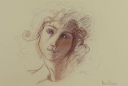 Madge Bright, pastel, Head study of a lady, signed, 27 x 39cm