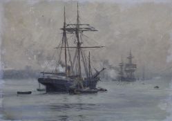 Charles William Wyllie (1859-1923), oil on board, Tallship, signed, 19 x 27cm
