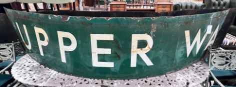 A vintage green and white enamelled railway platform sign for Upper Warlingham, in two sections,