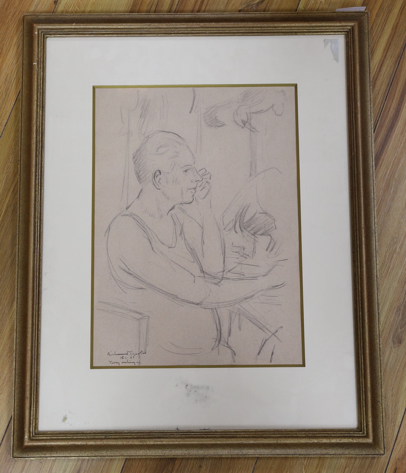 Clifford Hall, pencil drawing, 'Richmond Theatre 18.1.65, Terry Making Up', signed and dated, 37 x - Image 2 of 3