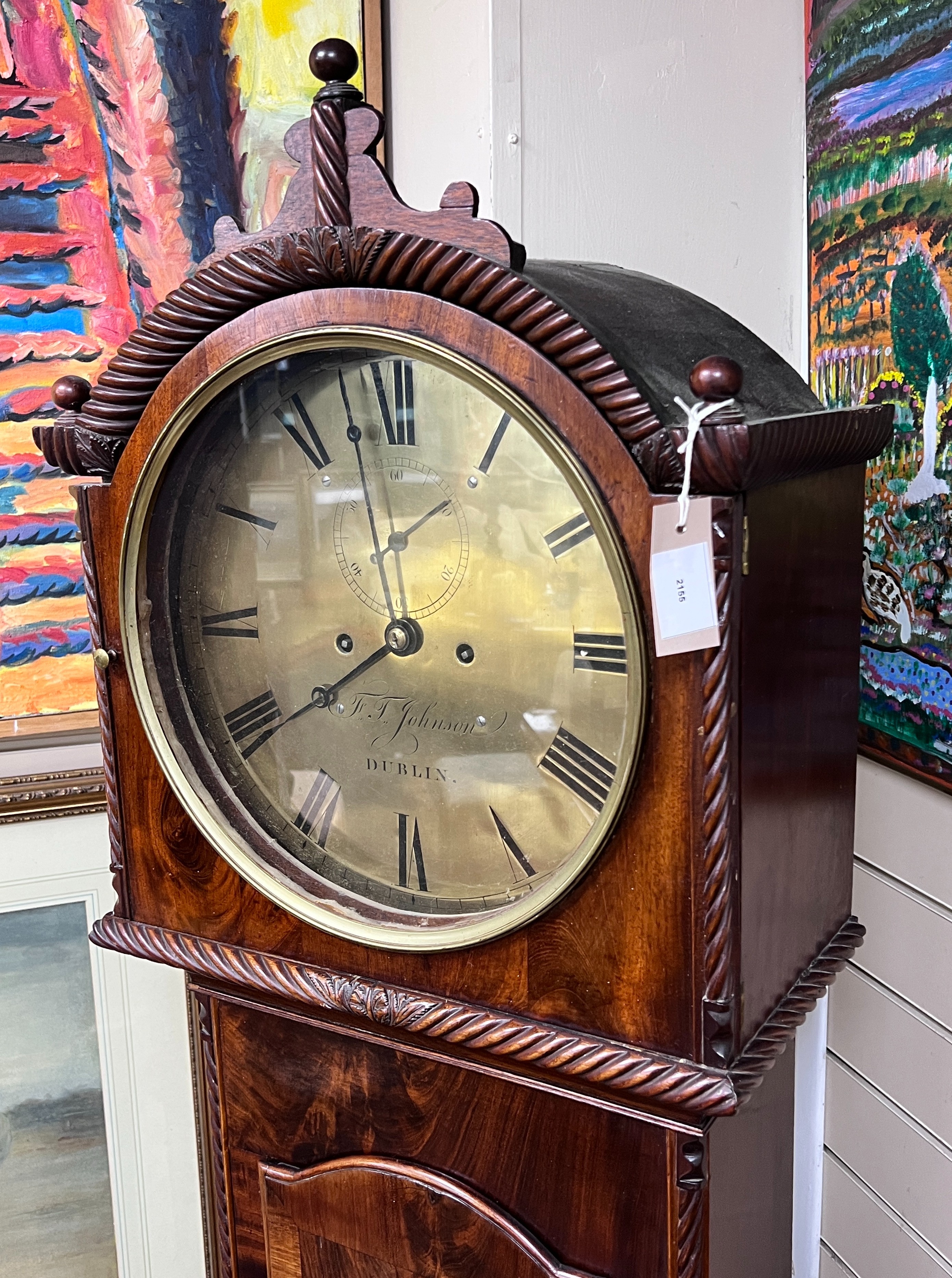 A George IV / William IV Irish mahogany longcase clock, the circular brass dial marked Johnson of