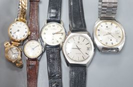 Three assorted gentleman's wrist watches including Junghans quartz, Roamer and Tissot and three