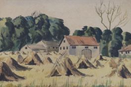 M R Robertson, Modern British School, watercolour, a farmyard landscape, 36 x 56cm