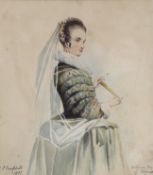 M J Campbell (19th century British), watercolour, ‘Costume, Time of Elizabeth’, signed and dated