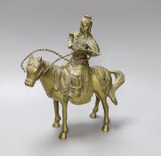 An early 20th century Chinese bronze group of Guandi riding a horse,24 cms high,