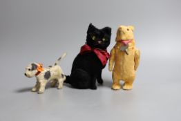 Three children's clockwork toys, a black cat, bear and a dog,car 16cms high,