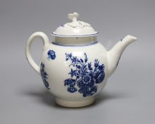 A Caughley teapot and cover printed in underglaze blue with the Three Flowers pattern, S mark in